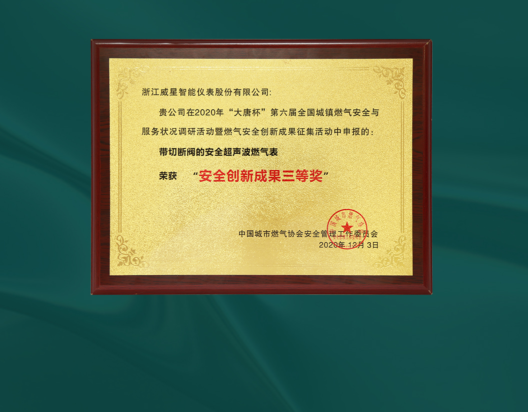 威星智能榮獲“大唐杯”第六屆全國城鎮(zhèn)燃?xì)獍踩珓?chuàng)新成果獎